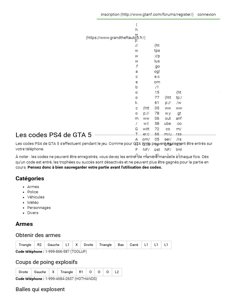 GTA 5 - GTA V - Les Codes PS4 | PDF, image size:768x1024
