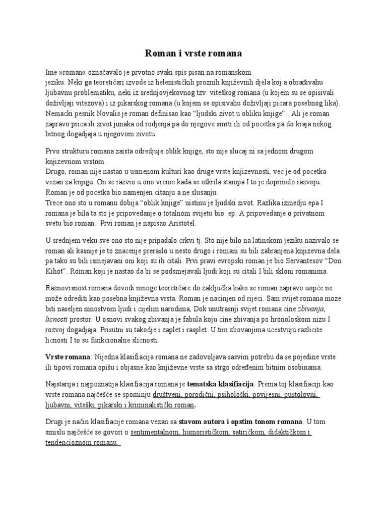 Roman I Vrste Romana | PDF