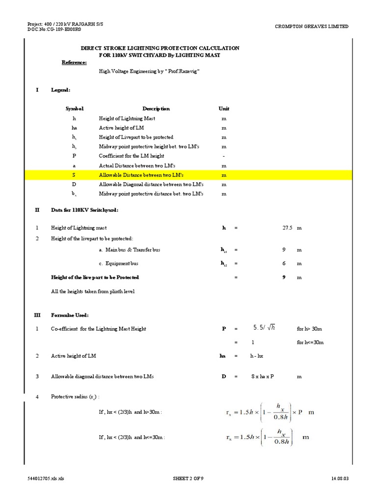 Direct Stroke Lightning Protection Calculation For 110Kv Switchyard by ...