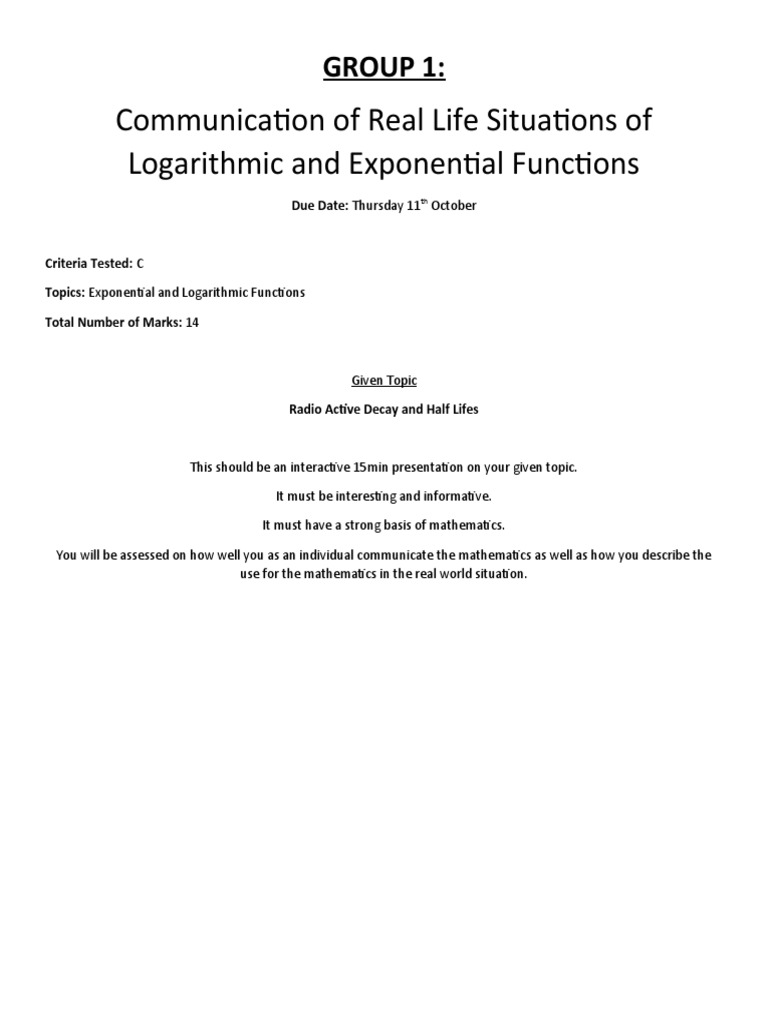 Communication of Real Life Situations of Logarithmic and Exponential