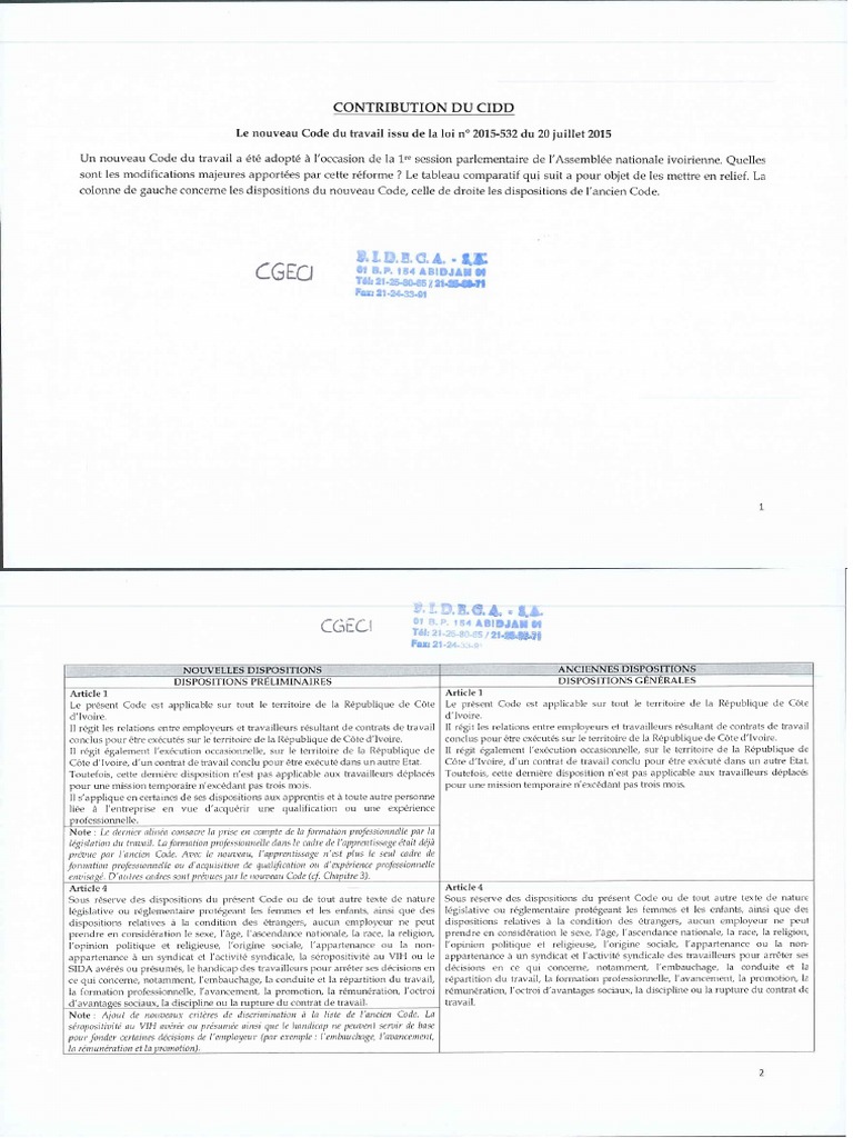 Commentaires Du Cidd Du Nouveau Code Du Travail Ivoirien | PDF