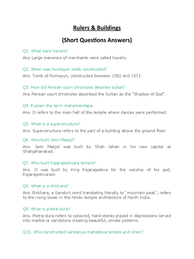 Rulers & Buildings QuestionAnswers Handouts PDF Architectural Design Architecture