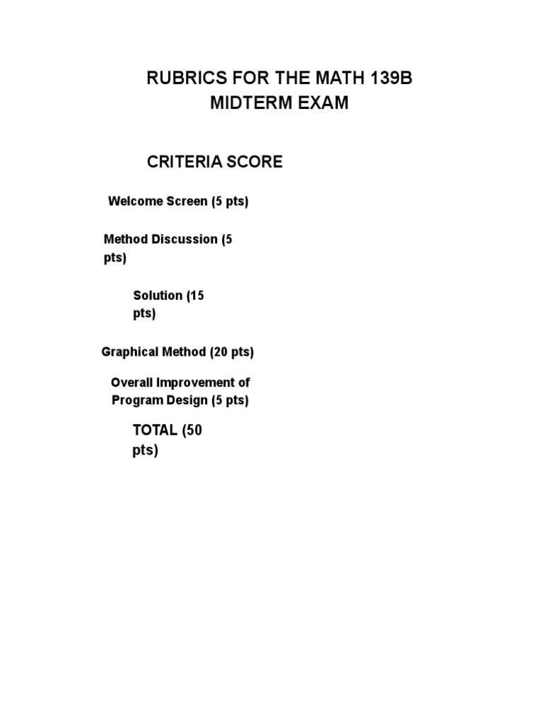 RUBRICS MidtermExam MATH139B | PDF
