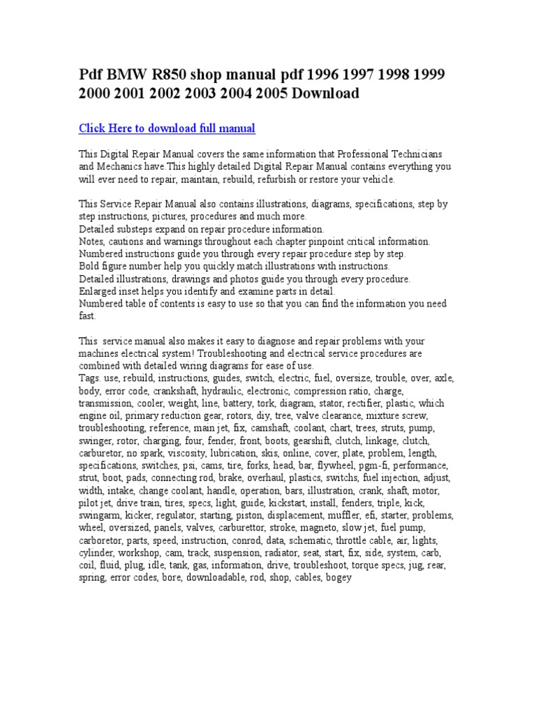 BMW R850 Service Manual PDF Download | PDF | Carburetor | Transmission ...