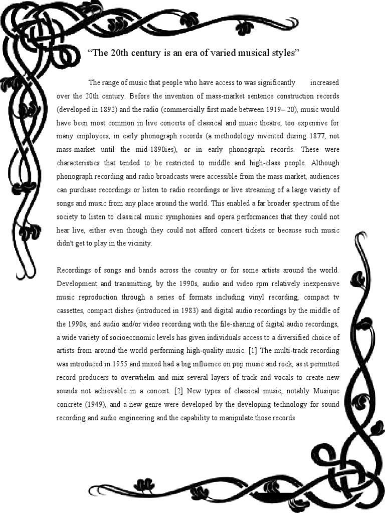 essay about 20th century varied musical styles