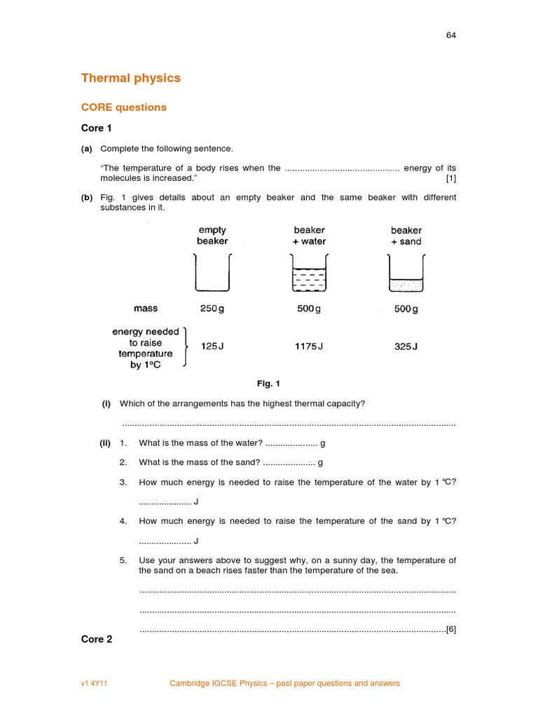 Thermal Physics CIE IGCSE 0625 PPQ PDF Evaporation Heat