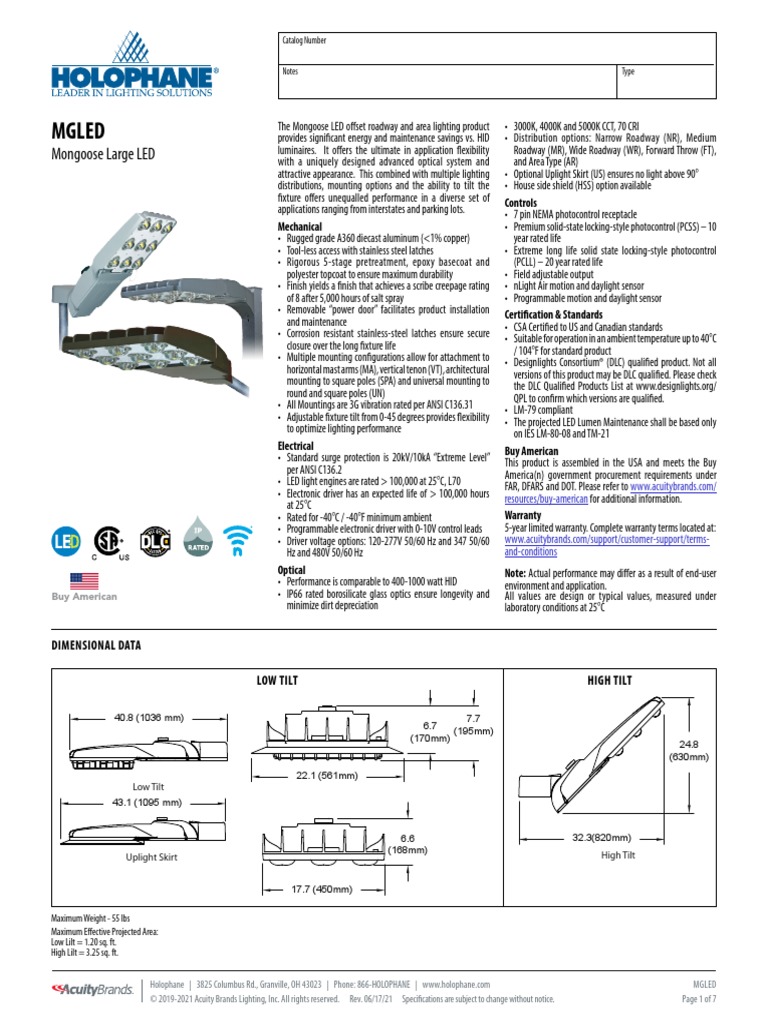 Hoja de Datos Luminaria Holophane Mongoose PDF Lighting Stainless