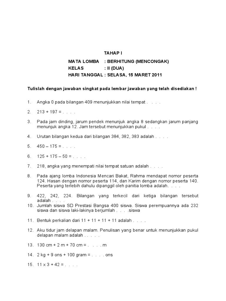 Tahap I Mencongak