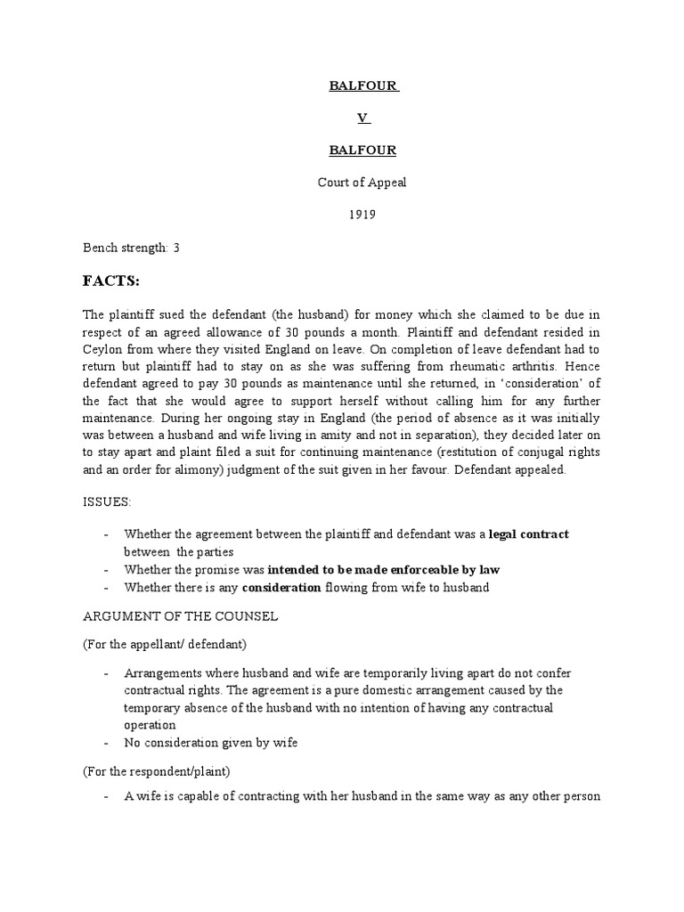 Facts Balfour V Balfour PDF Lawsuit Consideration