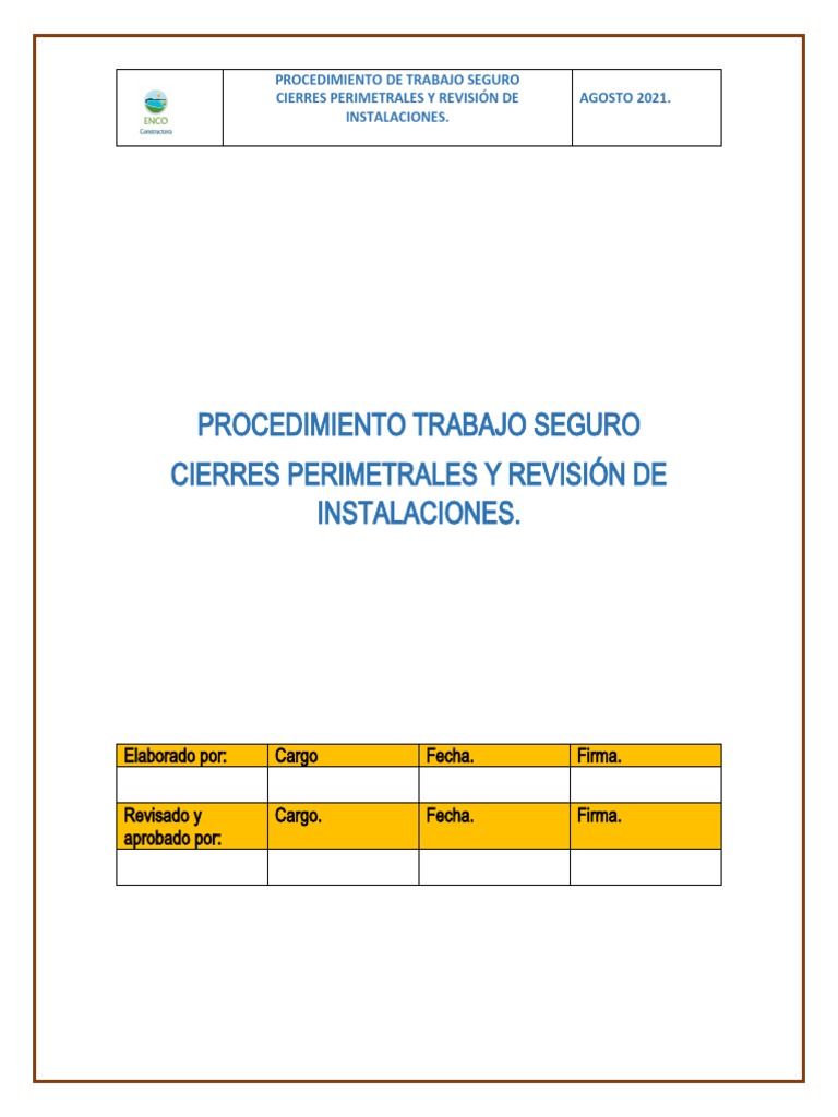 Procedimiento Trabajo Seguro Cierre Perimetral | PDF