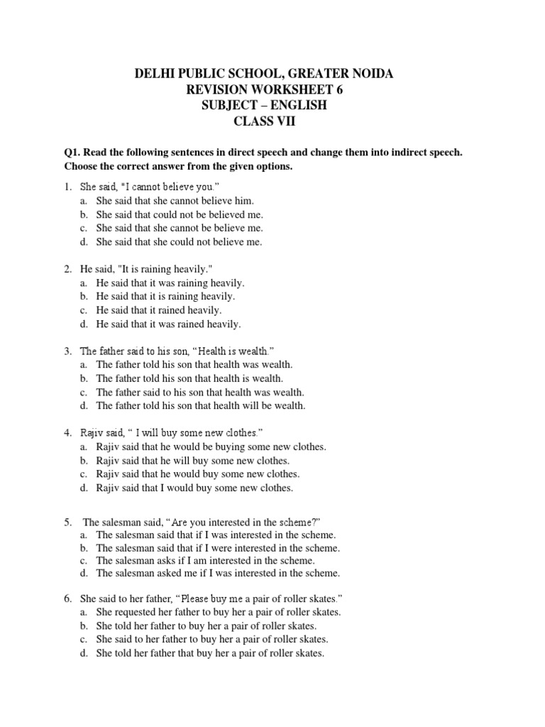 Class 7 English Revision Worksheet 6 | PDF | Language Arts & Discipline