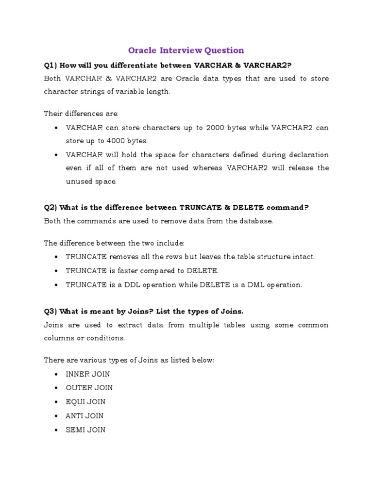Oracle Interview Question | PDF | Database Index | Table (Database)