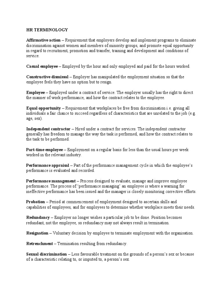 HR Terminology | PDF | Employment | Human Resource Management