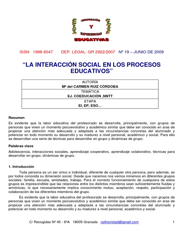 Interacción Social en la Educación | PDF | Aprendizaje | Mente