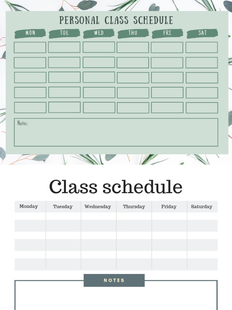 Personal Class Schedule: TUE WED THU FRI SAT MON | PDF