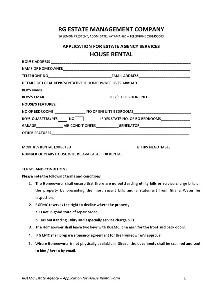 RGEMC House Rental Application Form | PDF | Leasehold Estate | Estate Agent