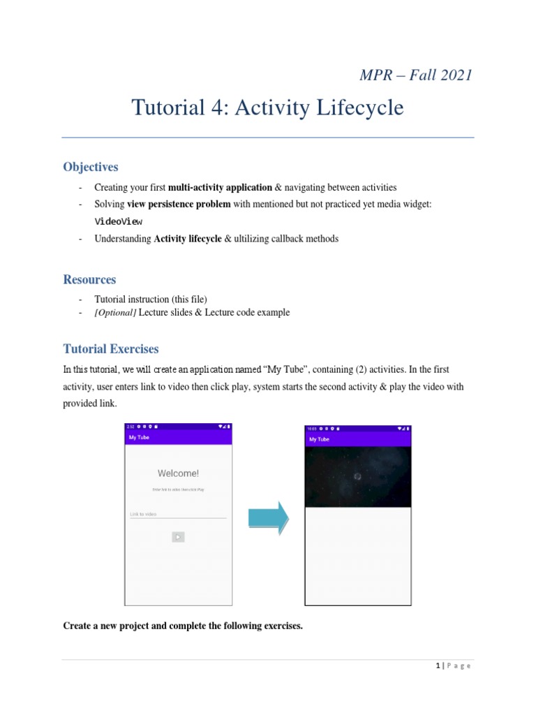 Tutorial 4: Activity Lifecycle: MPR - Fall 2021 | PDF | Product ...