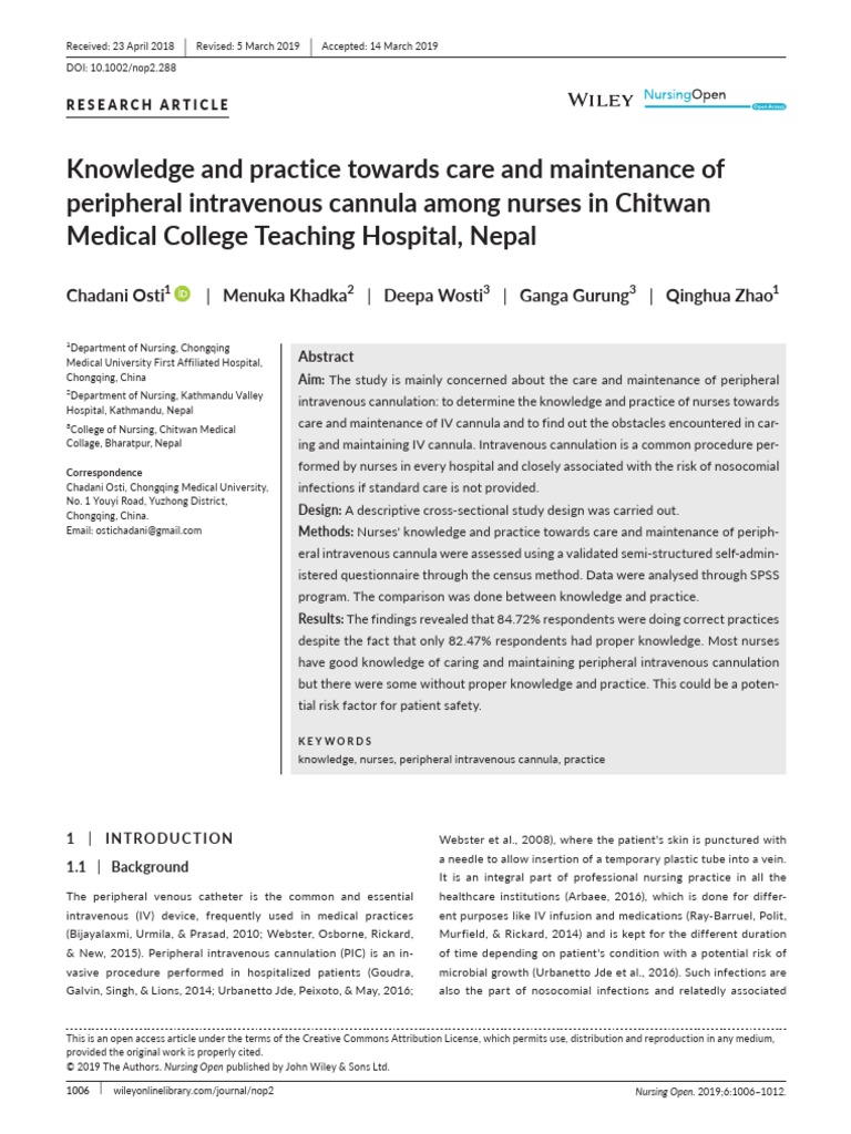 Knowledge and Practice Towards Care and Maintenanc | PDF | Intravenous ...