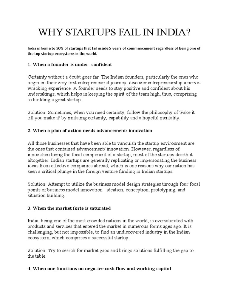 Reasons Startups Fail in India | PDF | Startup Company | Small Business ...