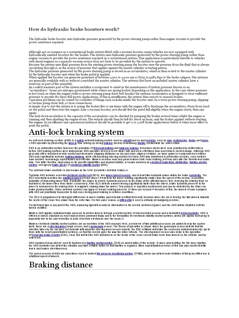 How Do Hydraulic Brake Boosters Work PDF Anti Lock Braking System