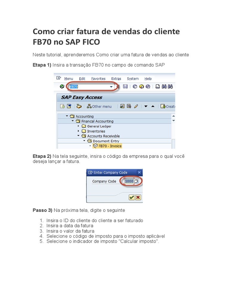 Criando Fatura de Vendas no SAP FB70 | PDF | Negócios | Finanças e ...