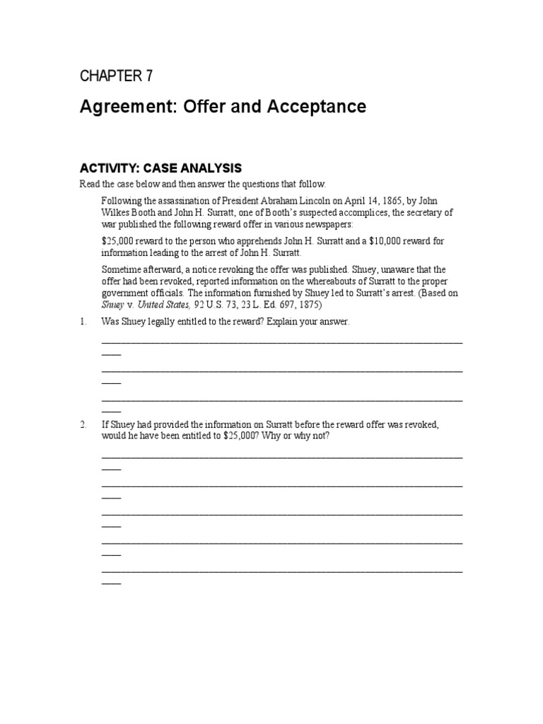 Agreement: Offer and Acceptance: Activity: Case Analysis | PDF | Law