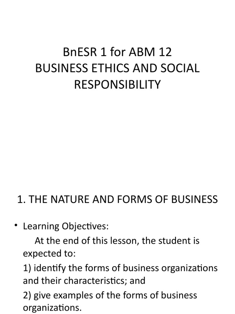 Bnesr 1 For Abm 12 Business Ethics and Social Responsibility | PDF ...
