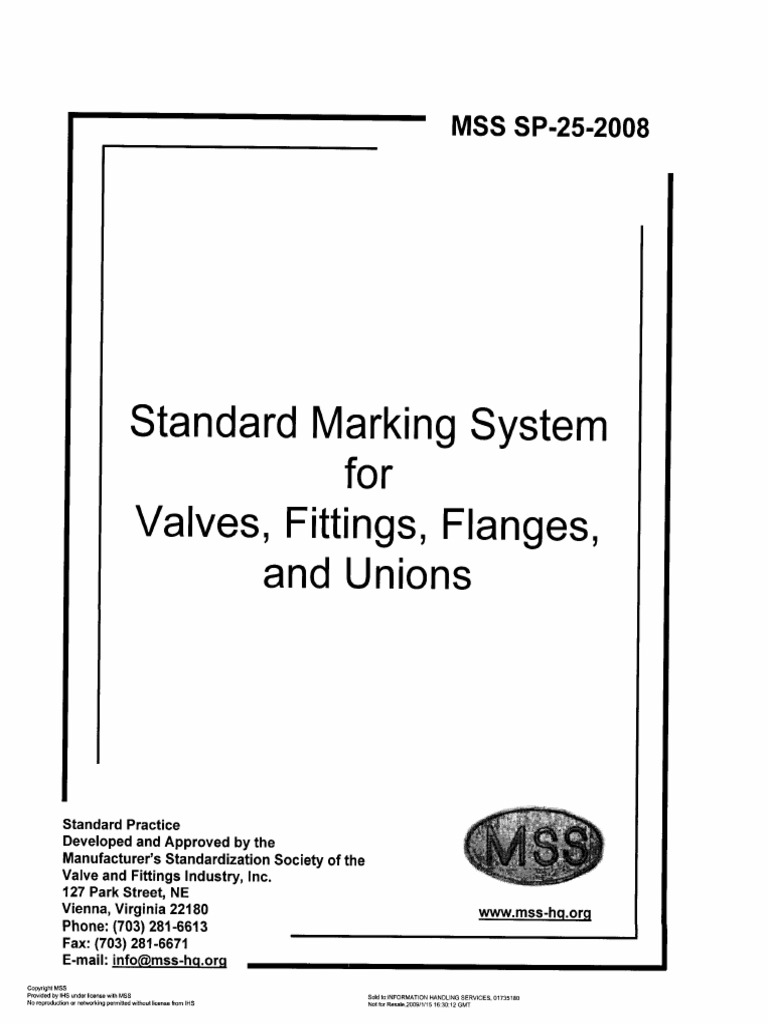 MSS SP252008 Standard Marking System For Valves PDF Pipe (Fluid