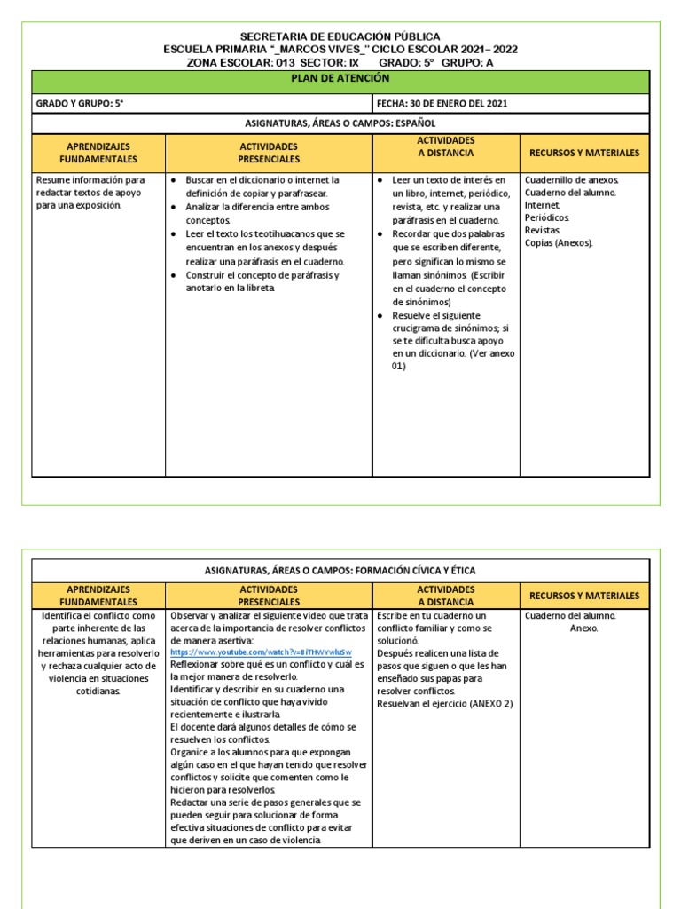 Plan de Reforzamiento Quinto Grado Semana 1 PDF Educación primaria