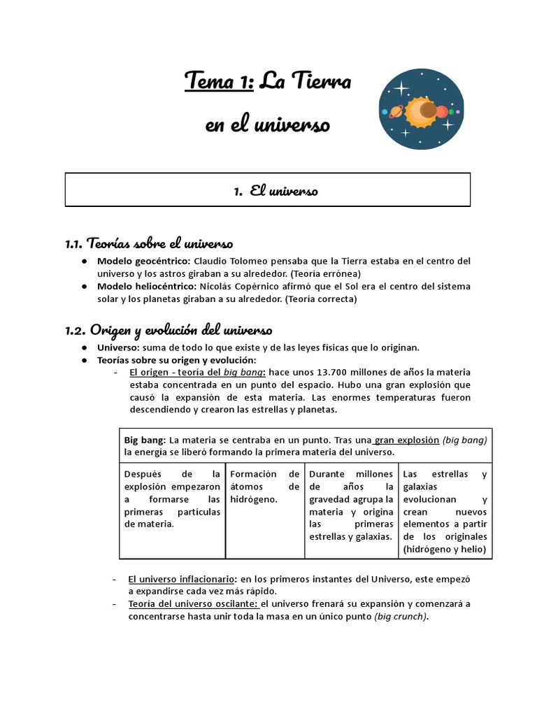Tema 1 La Tierra En El Universo Pdf Universo Planetas