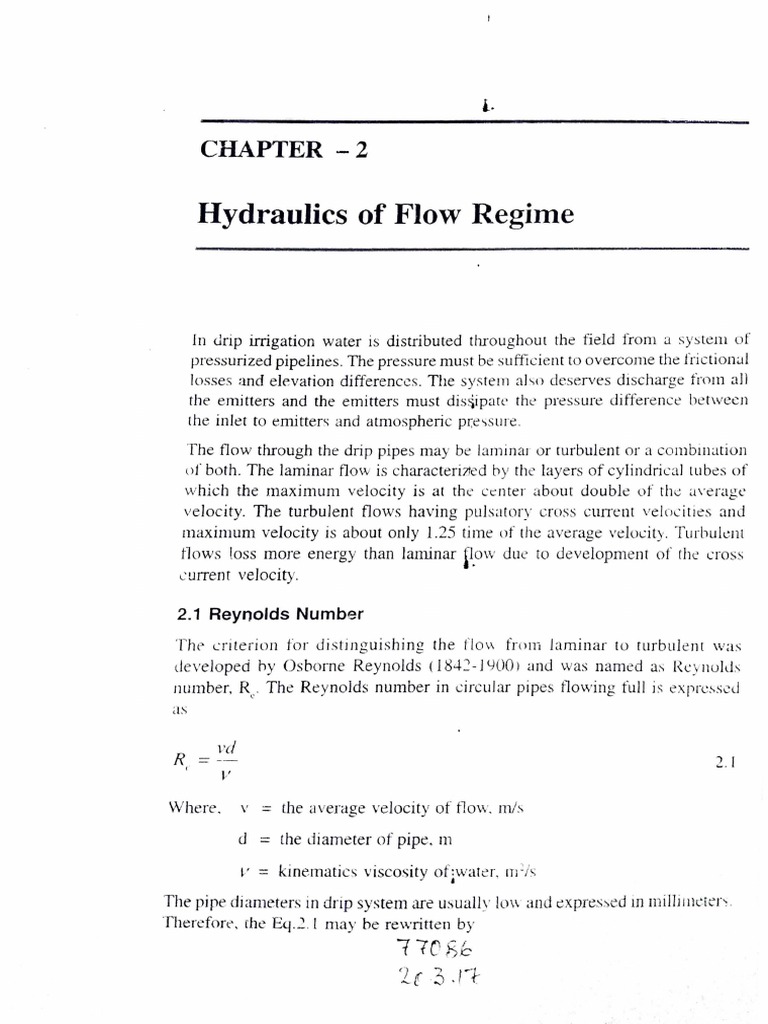 Hydraulics of Flow Regime Chapter 2 PDF Reynolds Number Motion