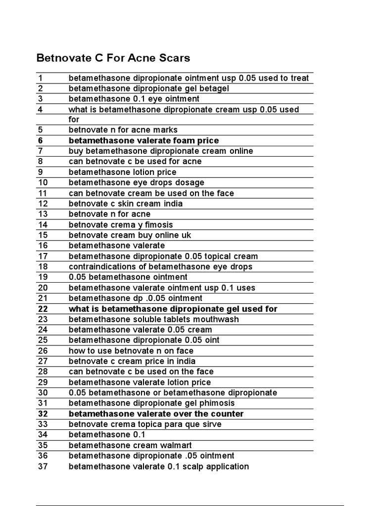 Betnovate C For Acne Scars 6 Betamethasone Valerate Foam Price PDF