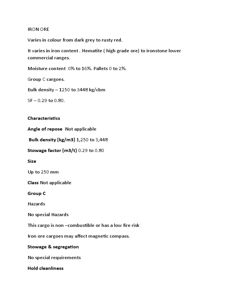 Characteristics Angle of Repose Not Applicable Bulk Density (kg/m3