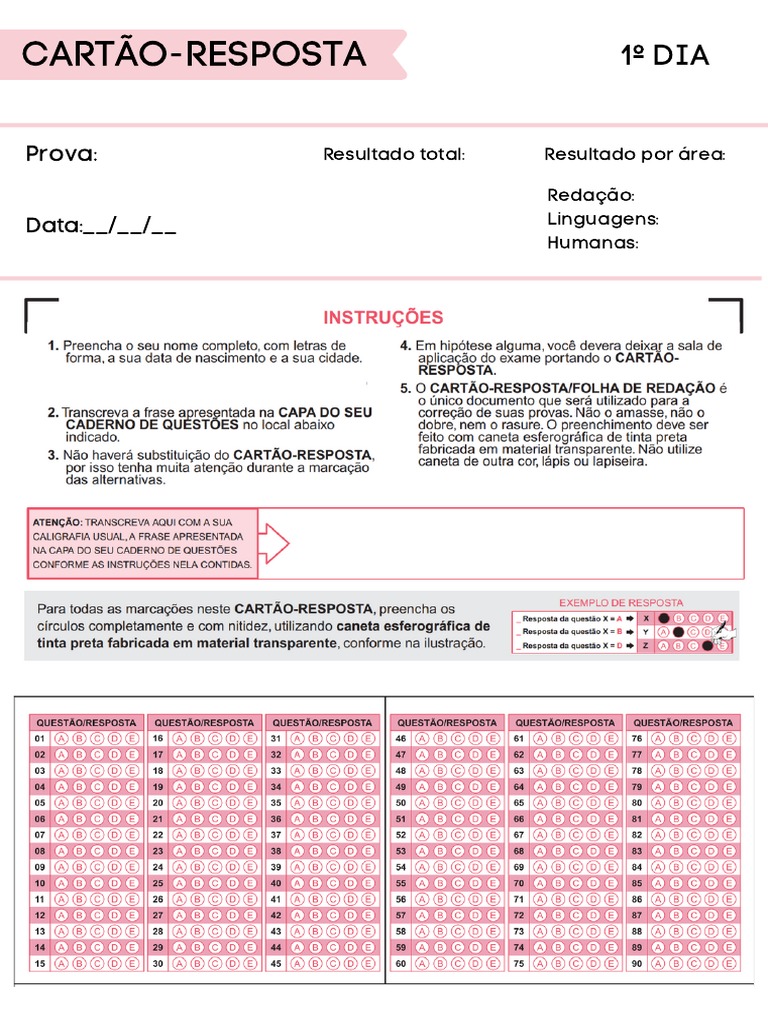 Cartão Resposta + Folha de Redação | PDF