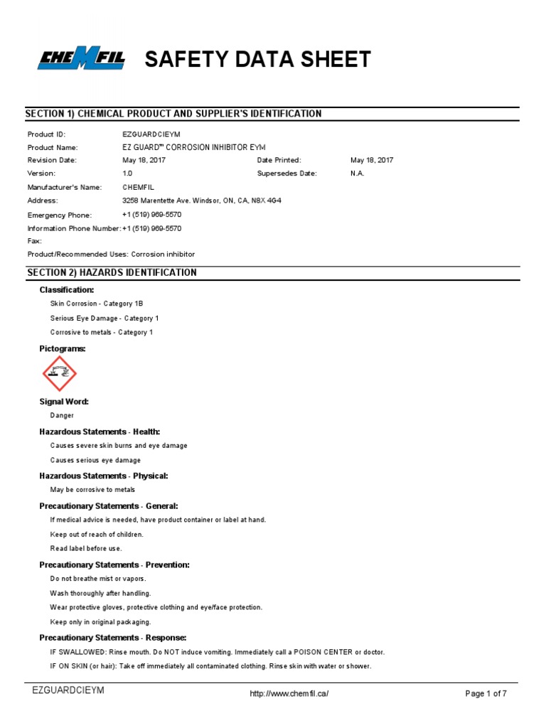 EZ GUARD CORROSION INHIBITOR EYM English 18May2017 SDS PDF