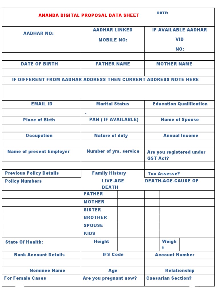 LIC Ananda Digital Proposal Data Sheet | PDF