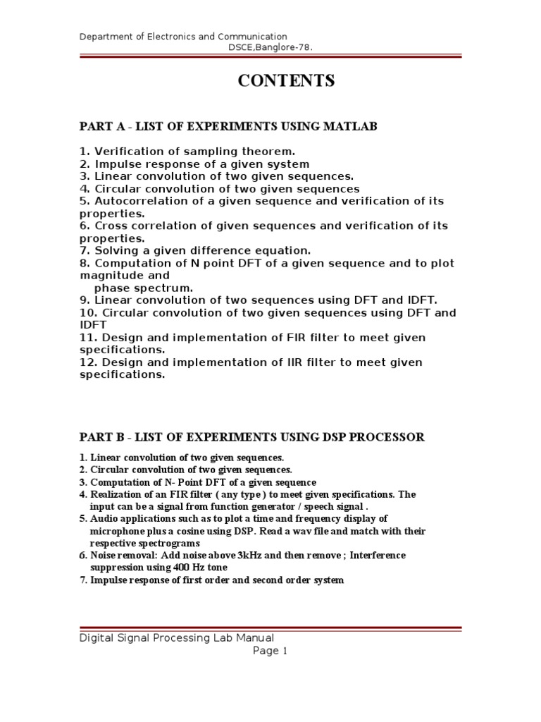 Digital Signal Processing Manual | PDF | Discrete Fourier Transform ...