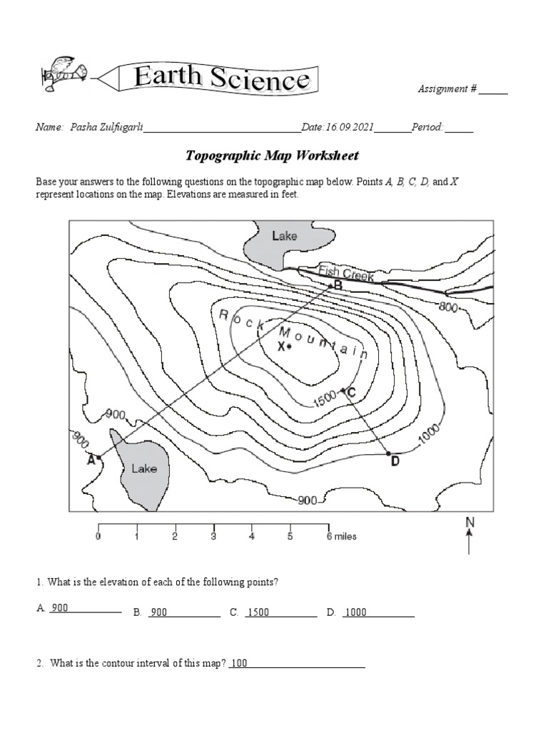 Topographic Map Worksheet: Assignment # | PDF | Contour Line | Topography