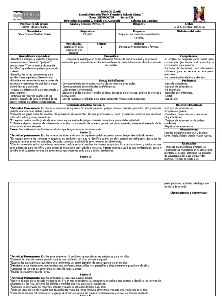 Plan de Clase | PDF | Educación primaria