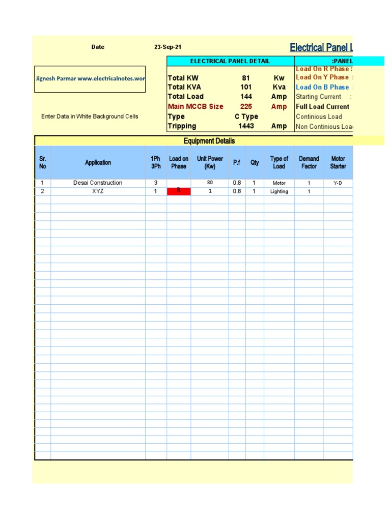 Electrical Panel Load & Energy Consumption (1.1.17) | PDF | Force ...