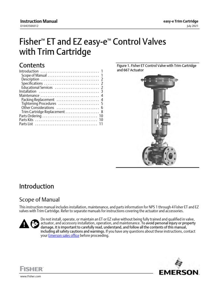 Fisher ET and EZ Easy e Control Valves With Trim Cartridge Scope of