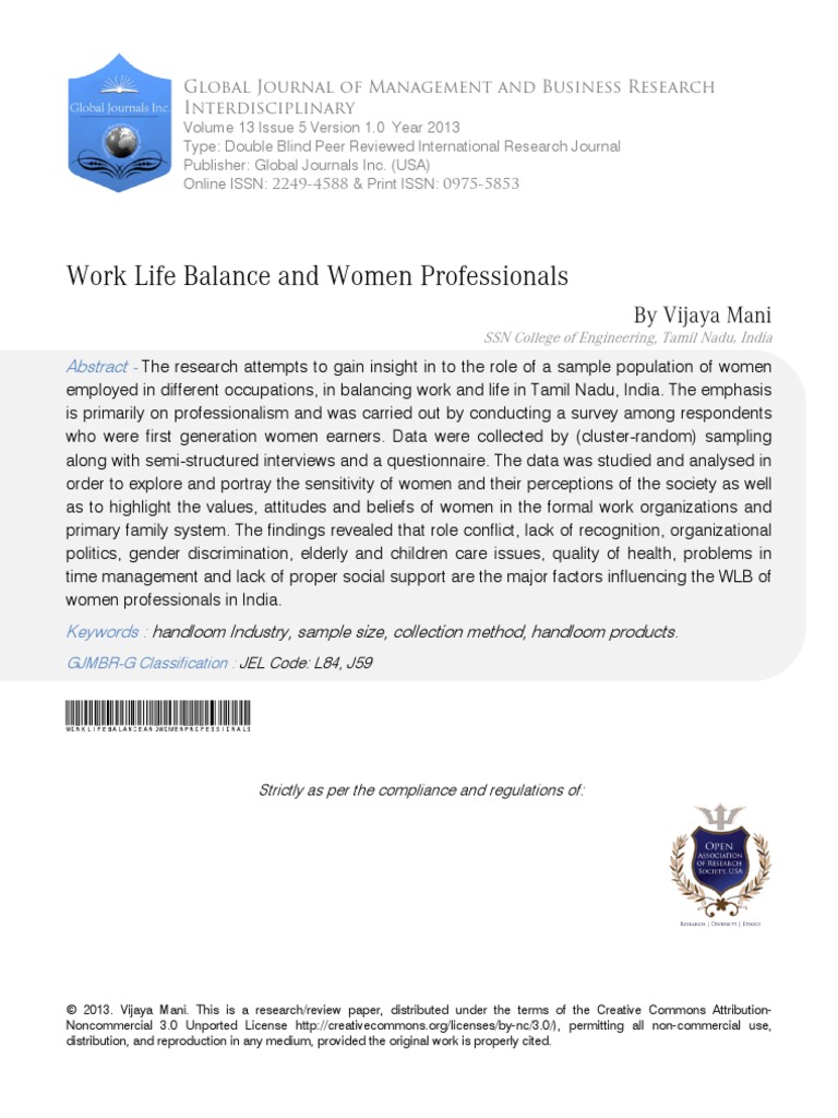 Work Life Balance and Women Professionals | PDF | Woman | Employment