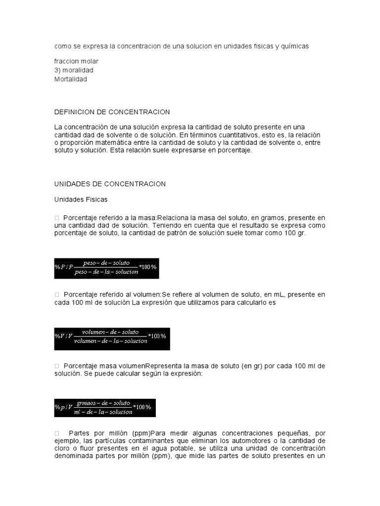Como Se Expresa La Concentracion de Una Solucion en