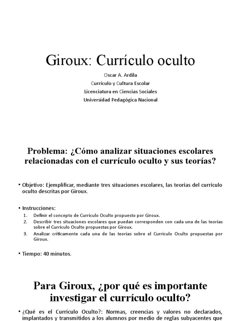 Giroux Currículo Oculto PDF Plan de estudios Aprendizaje