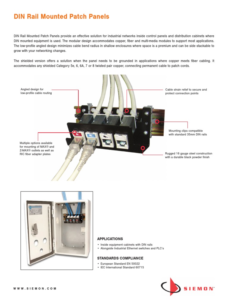 Siemon Din Rail Mounted Patch Panel - Spec Sheet | PDF | Computer ...