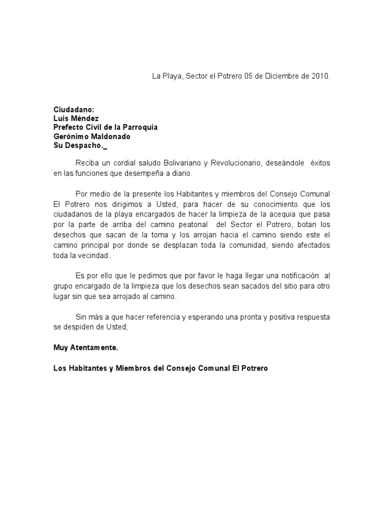 Carta Dirigida A Prefecto PDF