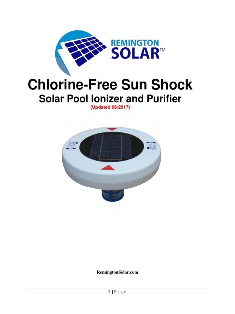 ChlorineFree Sun Shock Solar Pool Ionizer and Purifier PDF Water