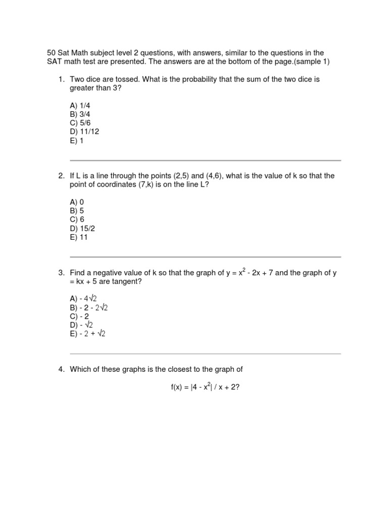 50 Sat Math subject level 2 questions | Fraction (Mathematics) | Trigonometric Functions