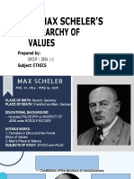 Max Scheler'S Hierarchy of Values: Prepared By: Subject: ETHICS