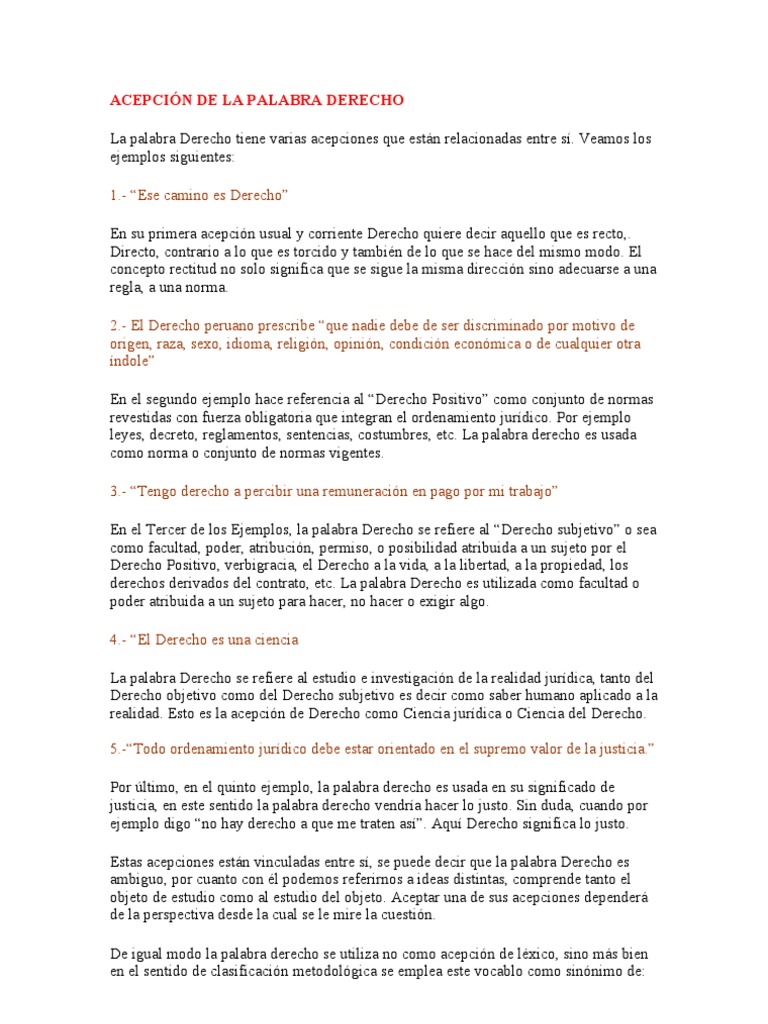 ACEPCIÓN DE LA PALABRA DERECHO